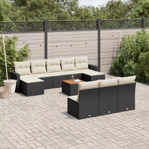  11 részes fekete polyrattan kerti ülőgarnitúra párnákkal