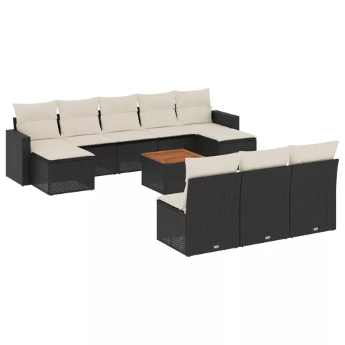  11 részes fekete polyrattan kerti ülőgarnitúra párnákkal