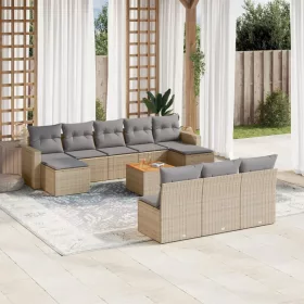    11 részes bézs polyrattan kerti ülőgarnitúra párnákkal