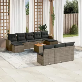    11 részes szürke polyrattan kerti ülőgarnitúra párnákkal