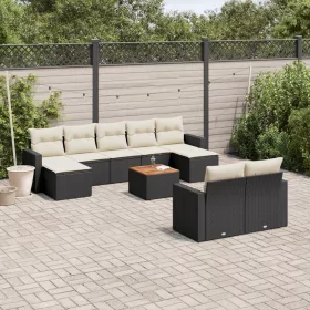   10 részes fekete polyrattan kerti ülőgarnitúra párnákkal