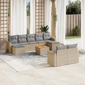    10 részes bézs polyrattan kerti ülőgarnitúra párnával
