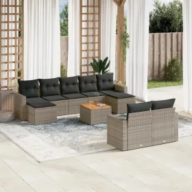    10 részes szürke polyrattan kerti ülőgarnitúra párnákkal