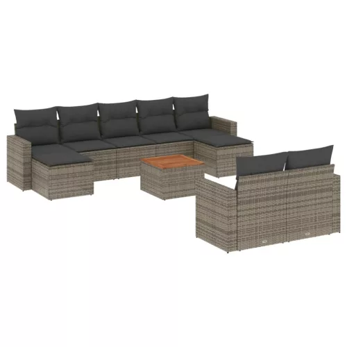  10 részes szürke polyrattan kerti ülőgarnitúra párnákkal