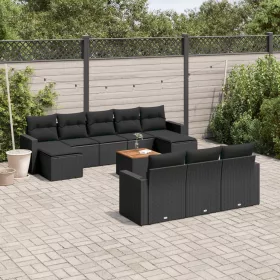    11 részes fekete polyrattan kerti ülőgarnitúra párnákkal