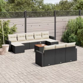    11 részes fekete polyrattan kerti ülőgarnitúra párnákkal