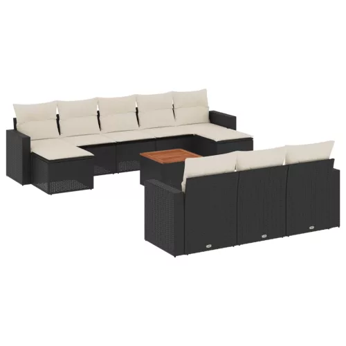  11 részes fekete polyrattan kerti ülőgarnitúra párnákkal