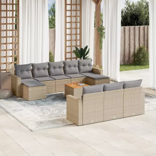  11 részes bézs polyrattan kerti ülőgarnitúra párnákkal