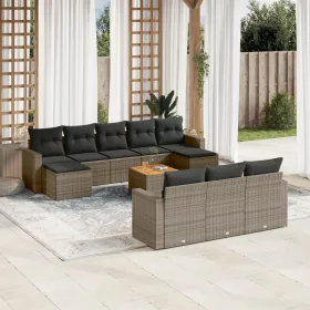    11 részes szürke polyrattan kerti ülőgarnitúra párnákkal