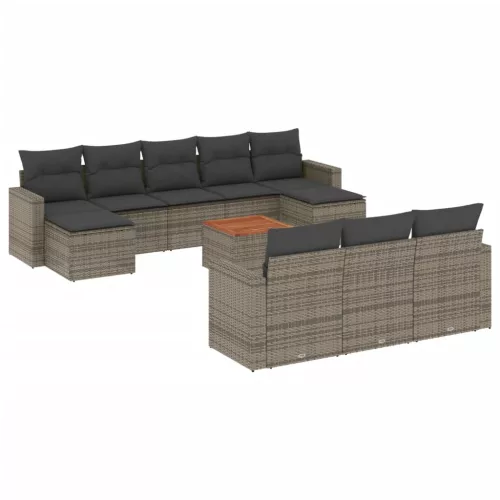  11 részes szürke polyrattan kerti ülőgarnitúra párnákkal