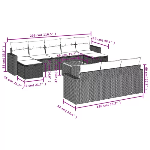  11 részes szürke polyrattan kerti ülőgarnitúra párnákkal