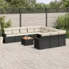 12 részes fekete polyrattan kerti ülőgarnitúra párnákkal