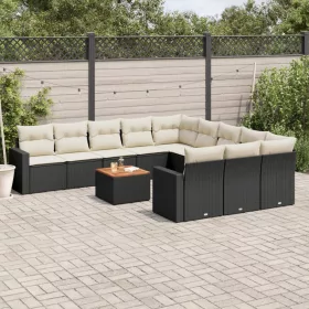    12 részes fekete polyrattan kerti ülőgarnitúra párnákkal