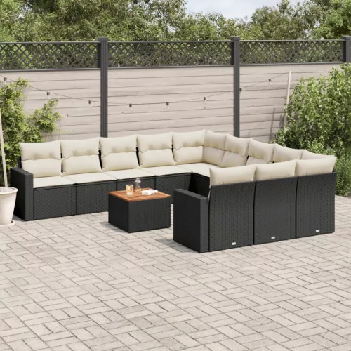  12 részes fekete polyrattan kerti ülőgarnitúra párnákkal
