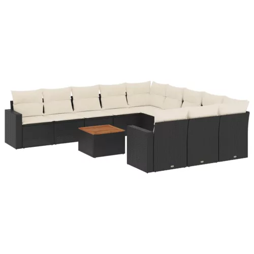  12 részes fekete polyrattan kerti ülőgarnitúra párnákkal