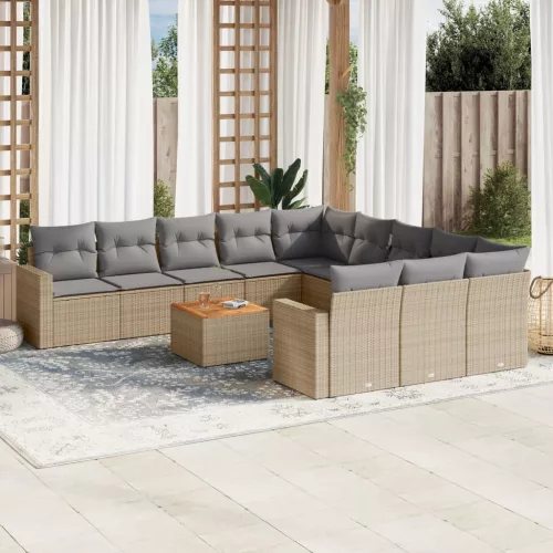  12 részes bézs polyrattan kerti ülőgarnitúra párnákkal