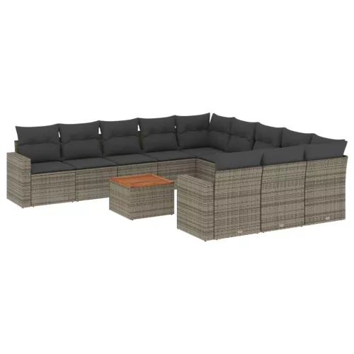  12 részes szürke polyrattan kerti ülőgarnitúra párnákkal
