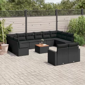    13 részes fekete polyrattan kerti ülőgarnitúra párnákkal