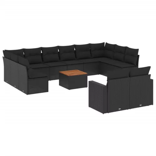  13 részes fekete polyrattan kerti ülőgarnitúra párnákkal