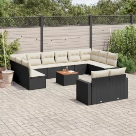    13 részes fekete polyrattan kerti ülőgarnitúra párnákkal