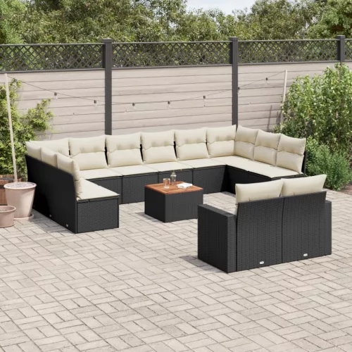  13 részes fekete polyrattan kerti ülőgarnitúra párnákkal