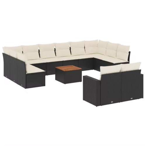  13 részes fekete polyrattan kerti ülőgarnitúra párnákkal