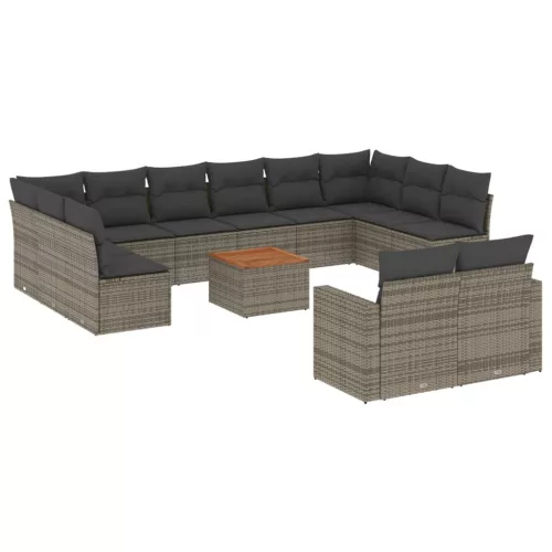  13 részes szürke polyrattan kerti ülőgarnitúra párnákkal