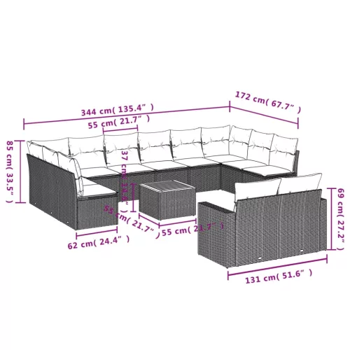  13 részes szürke polyrattan kerti ülőgarnitúra párnákkal