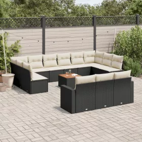    14 részes fekete polyrattan kerti ülőgarnitúra párnákkal