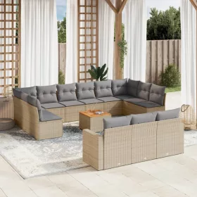    14 részes bézs polyrattan kerti ülőgarnitúra párnával