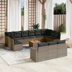    14 részes szürke polyrattan kerti ülőgarnitúra párnákkal