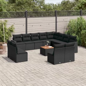    13 részes fekete polyrattan kerti ülőgarnitúra párnákkal