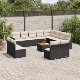    13 részes fekete polyrattan kerti ülőgarnitúra párnákkal