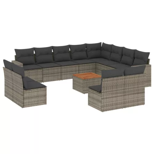  13 részes szürke polyrattan kerti ülőgarnitúra párnákkal