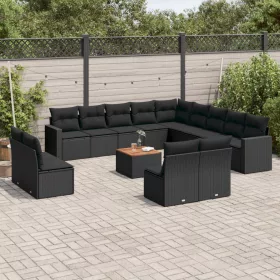    14 részes fekete polyrattan kerti ülőgarnitúra párnákkal