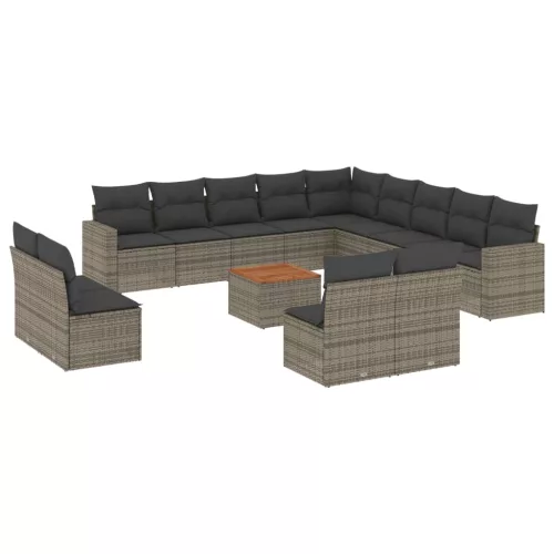  14 részes szürke polyrattan kerti ülőgarnitúra párnákkal