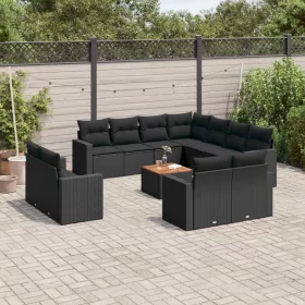    12 részes fekete polyrattan kerti ülőgarnitúra párnákkal