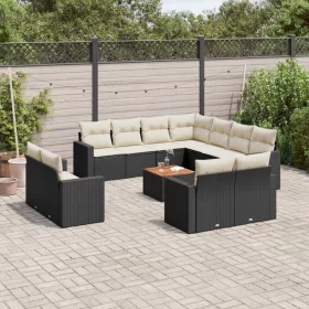    12 részes fekete polyrattan kerti ülőgarnitúra párnákkal