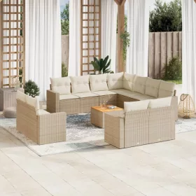    12 részes bézs polyrattan kerti ülőgarnitúra párnákkal