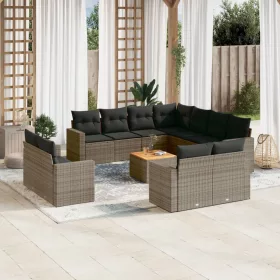    12 részes szürke polyrattan kerti ülőgarnitúra párnákkal