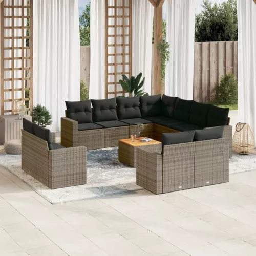  12 részes szürke polyrattan kerti ülőgarnitúra párnákkal