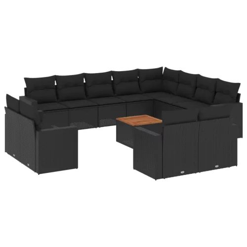  13 részes fekete polyrattan kerti ülőgarnitúra párnákkal