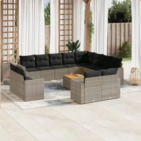    13 részes szürke polyrattan kerti ülőgarnitúra párnákkal