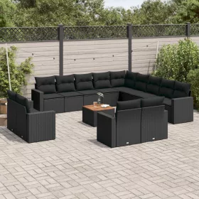    14 részes fekete polyrattan kerti ülőgarnitúra párnákkal
