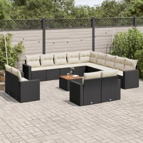    14 részes fekete polyrattan kerti ülőgarnitúra párnákkal