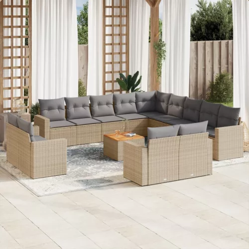  14 részes bézs polyrattan kerti ülőgarnitúra párnával