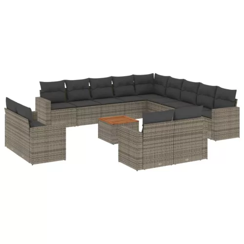  14 részes szürke polyrattan kerti ülőgarnitúra párnákkal