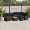  10 részes fekete polyrattan kerti ülőgarnitúra párnákkal
