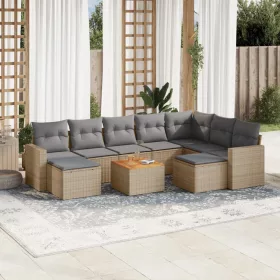    10 részes bézs polyrattan kerti ülőgarnitúra párnával