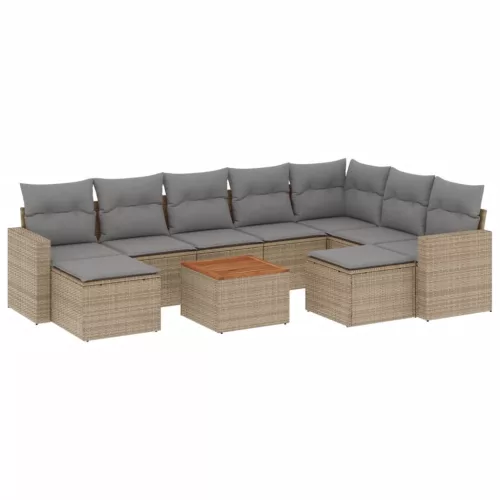  10 részes bézs polyrattan kerti ülőgarnitúra párnával
